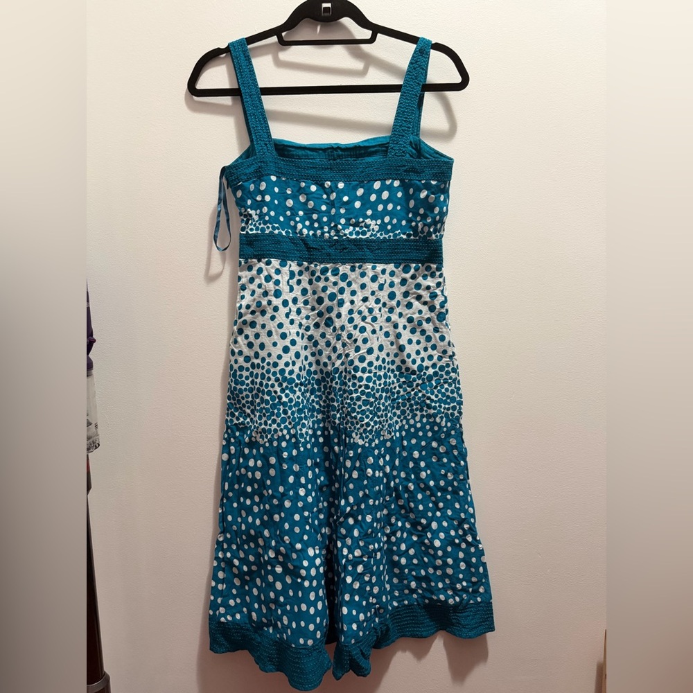 Monsoon Teal Polka Dot Cotton Midi Sundress, UK 10 / US 6